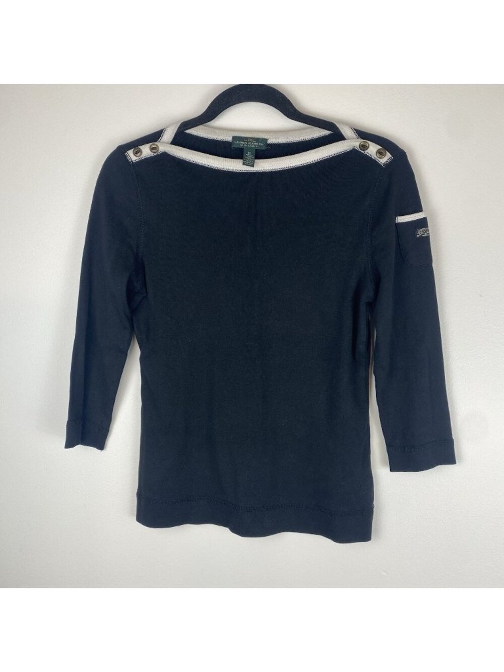 LRL Lauren Jeans Co Ralph Lauren Women's Boat Neck Top Size M Black 100% Cotton